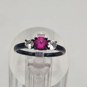 Stauer Blackened Sterling Silver Pink Ruby & Clear Cubic Zirconia Ring (7.25)